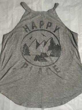 Vintage LOL My Happy Place Womens Grey Tank Top T Shirt Size M Medium